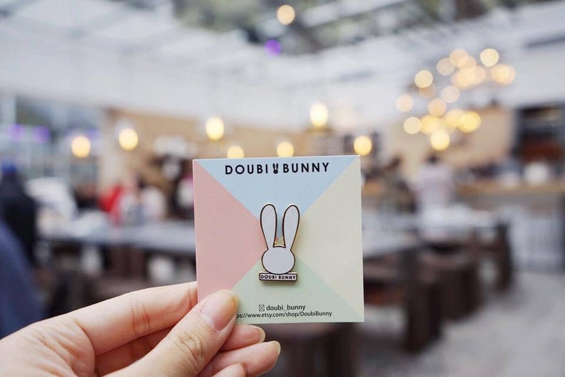 Doubi Bunny enamel pins, Cloisonne enamel pins, bunny, black, white image 2