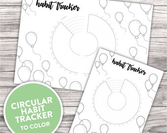 Printable Circular Habit Tracker | Balloon Theme | Undated Habit Tracker for Bullet Journal or Traveller's Notebook Insert