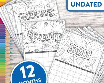 Printable Coloring 2023 Calendar | Desktop Calendar or Planner Insert Monthly Calendar | Seasonal Monthly Coloring Pages Sunday Start