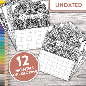 Printable Mandala Coloring Calendar Undated | Desktop Calendar or Planner Insert Monthly Calendar | Sunday Start