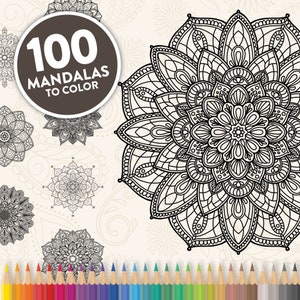 Printable Mandala Adult Coloring Pages | Floral Mandala Easy Coloring Book | 100 Mandalas