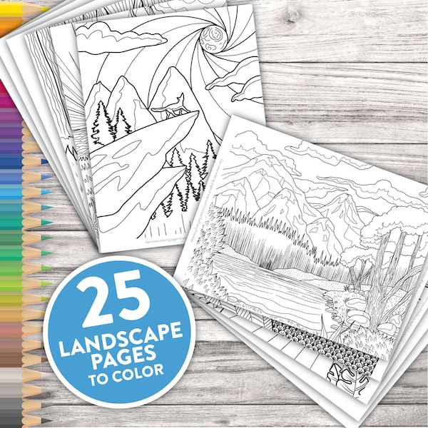 Printable Adult Coloring Pages | Scenic Landscapes | Adult Coloring At Home Activity