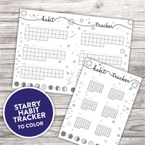 Printable Habit Tracker | Galaxy, Star and Moon Theme | Undated Habit Tracker for Bullet Journal