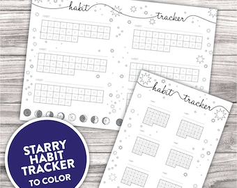 Printable Habit Tracker | Galaxy, Star and Moon Theme | Undated Habit Tracker for Bullet Journal