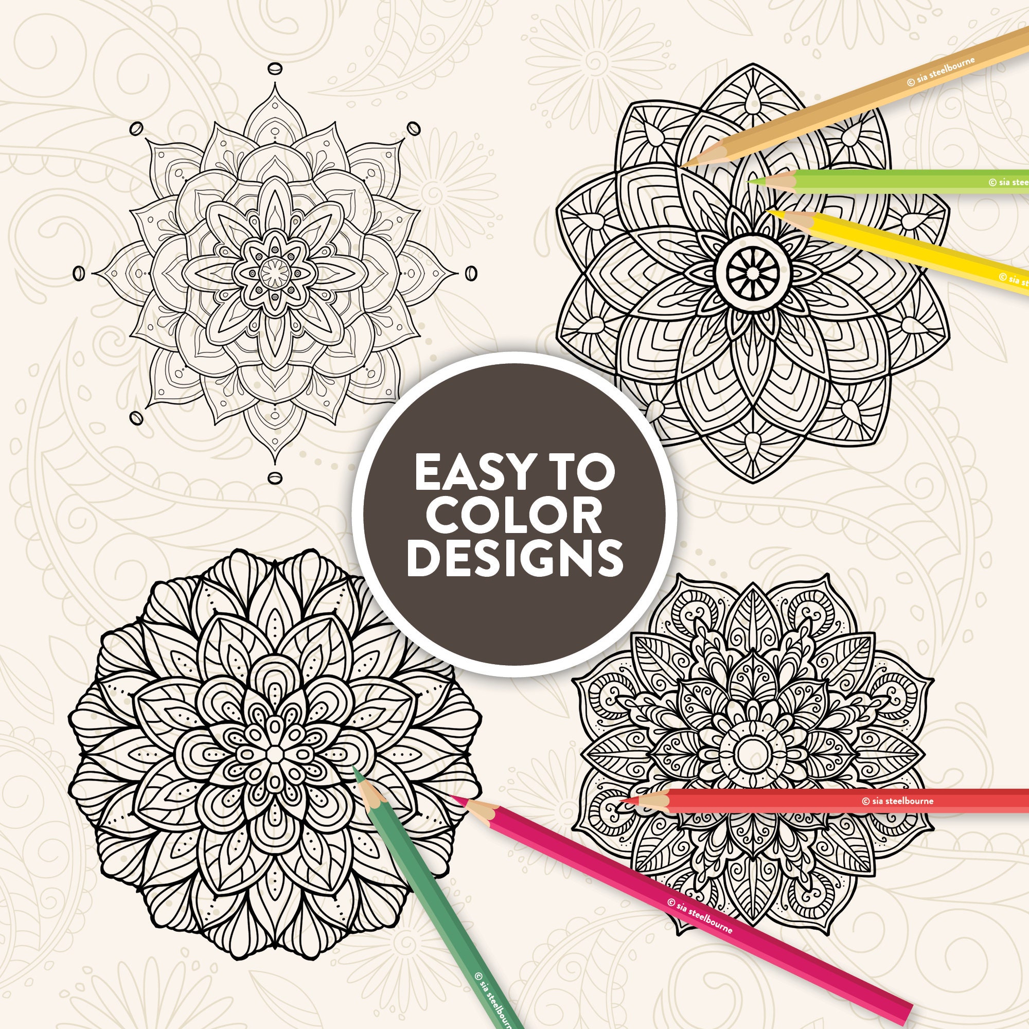 Printable Mandala Adult Coloring Pages Floral Mandala Easy - Etsy