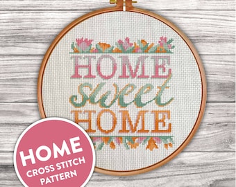 Home Sweet Home Modern Cross Stitch Pattern | Easy Embroidery DIY pattern PDF