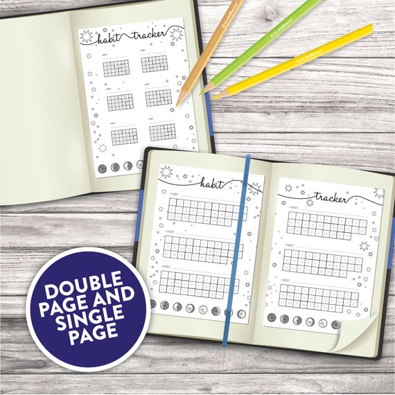 Printable Habit Tracker Galaxy Star and Moon Theme Undated Habit Tracker for Bullet Journal Etsy
