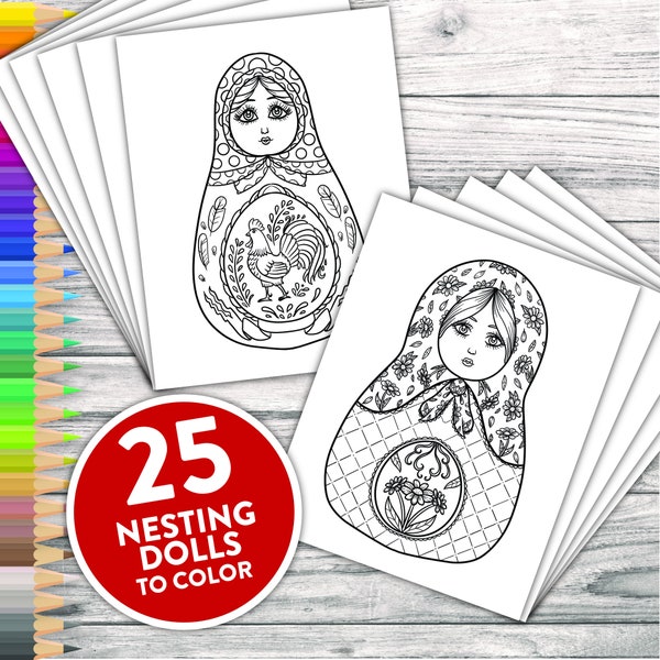 Printable Adult Coloring Pages | Matryoshka Russian Nesting Doll Coloring Book