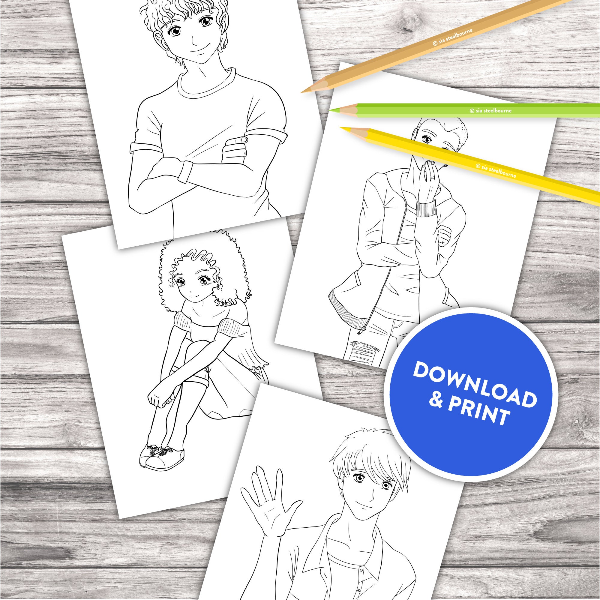 Anime Manga Printable Adult Coloring Pages Anime Girls &amp; Anime Guys - Etsy