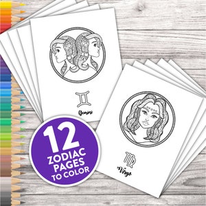 Printable Adult Coloring Pages | Zodiac, Star Signs, Horoscope & Celestial Adult Coloring