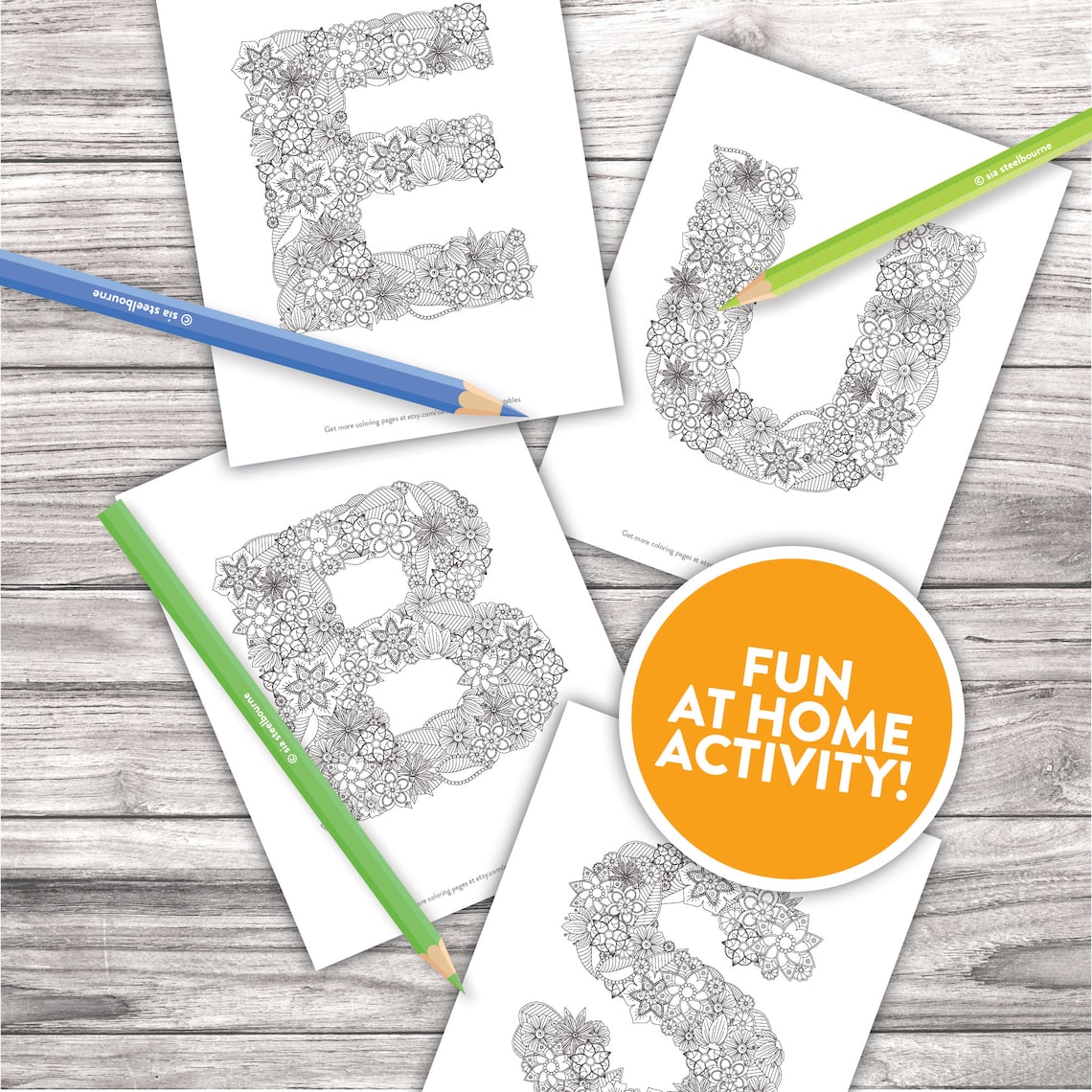 Printable Adult Coloring Pages | Floral Alphabet Letters Doodles ...