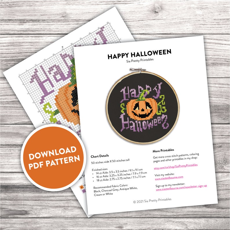 Happy Halloween Cross Stitch Pattern | Jack-o-lantern Embroidery (PDF ...