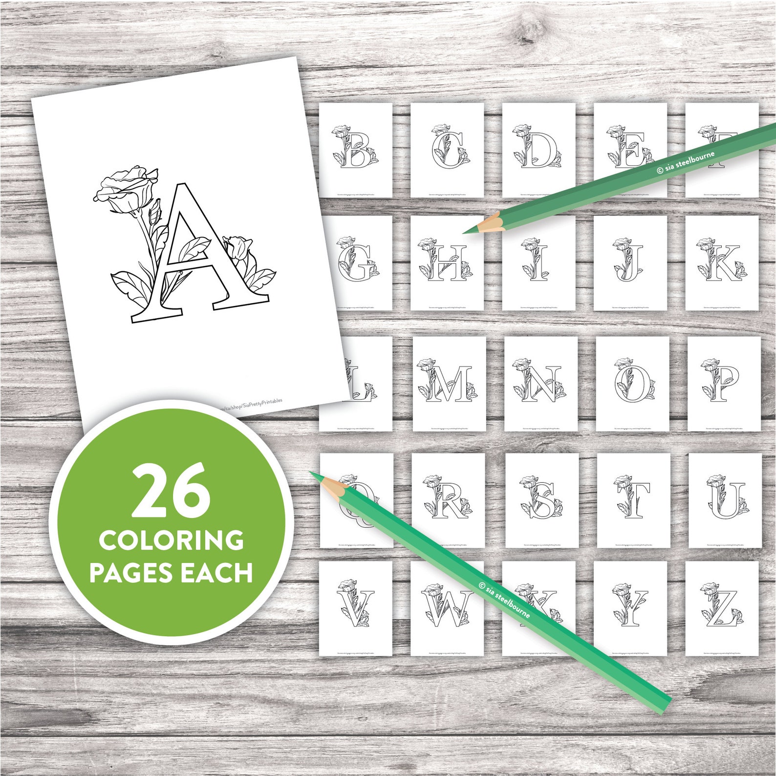 Printable Adult Coloring Pages | Floral Alphabet Letters in Floral ...