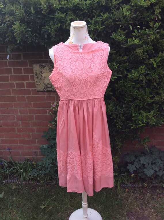 1950s/60s Salmon Pink Prom Dress SIZE S UK 10