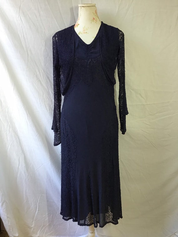 1930s Navy Lace Dress And Jacket Size UK M 12