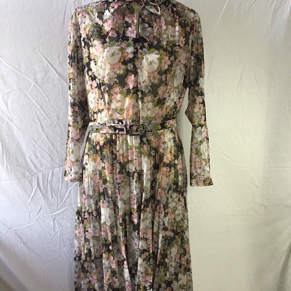 1980s Floral Berkertex Dress Size XL/UK 20