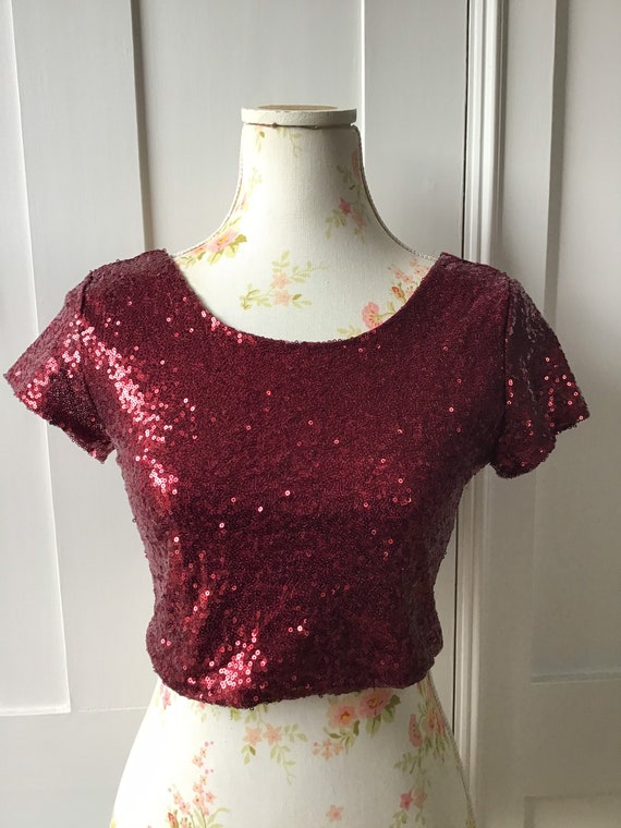 red sequin crop top