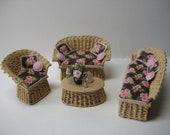 Quarter scale miniature wicker patio set