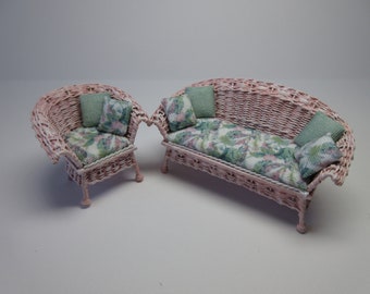 Quarter scale miniature wicker Sofa and Chair set