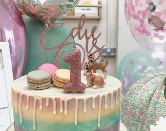 One Cake Bunting Pink Rose Gold Glitter Number One Cake Topper Etsy