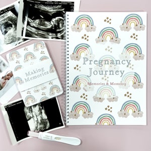 Schwangerschaftstagebuch, Schwangerschaftsplaner, Schwangerschaftstagebuch, Regenbogen, Babybuch, Geschenk für Schwangerschaft, Meilenstein in der Schwangerschaft, Schwangerschaftsmitteilung