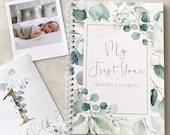 Baby journal, baby book, baby journal and memory book, eucalyptus, baby milestone, pregnancy journal, my first year, new baby gift