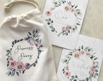 baby milestone cards, floral, baby shower, baby girl milestone cards, floral milestone cards, pink, new baby gift, pregnancy gift
