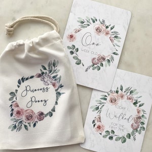 cartes jalons bébé, floral, baby shower, cartes jalons bébé fille, cartes jalons floraux, rose, cadeau nouveau-né, cadeau de grossesse