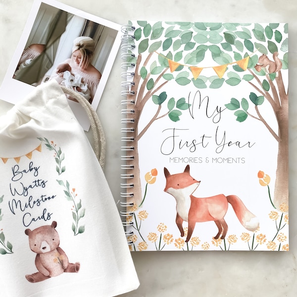 Baby journal, baby book, baby journal and memory book, woodland, baby milestone, pregnancy journal, my first year, my first year book,