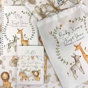 Journal de bébé, livre de bébé, journal de bébé et livre de souvenirs, safari, étape importante de bébé, journal de grossesse, ma première année, cadeau de naissance