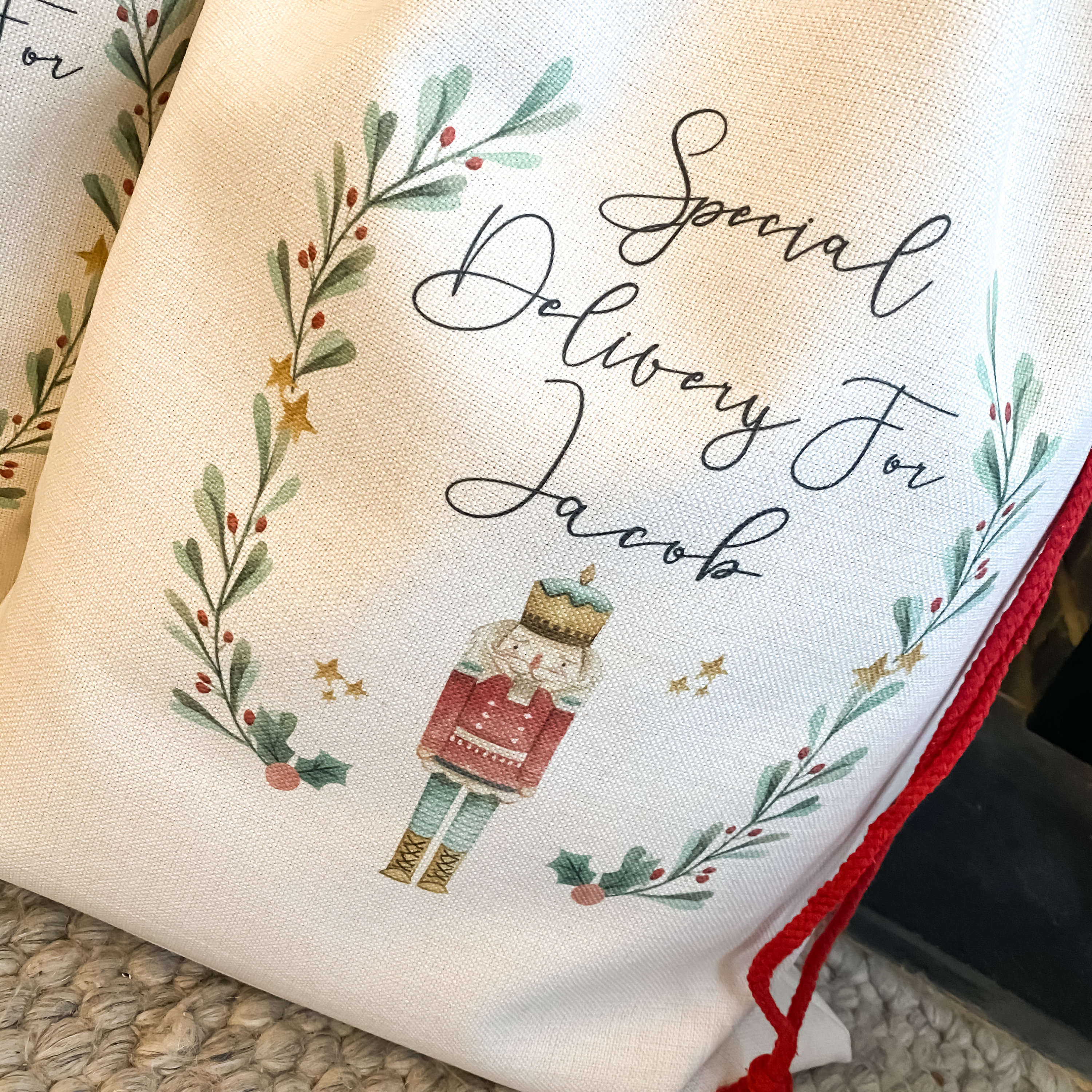 personalised santa sack, Christmas sack, Christmas nutcracker, sugar plum fairy, girl, boy, Christmas Eve box, first Christmas gift