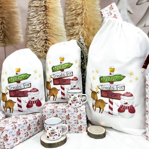 personalised santa sack, Christmas sack, Christmas,, cookie, reindeer, snowman, girl, boy, Christmas Eve box, first Christmas gift