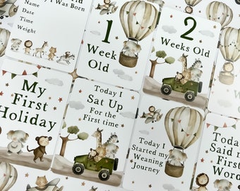 baby milestone cards, Safari, jungle, safari milestone cards, pregnancy, baby shower gift, new baby gift