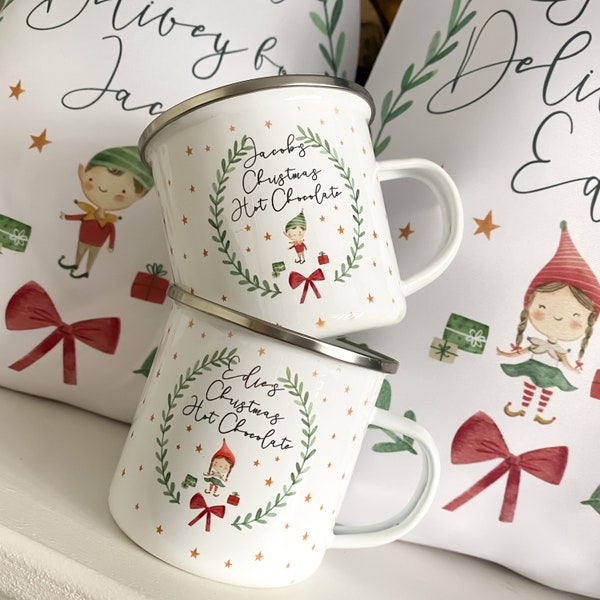 Personalised kids Christmas mug, hot chocolate mug, Christmas Eve, Christmas Eve box filler, Christmas elf, boy, girl