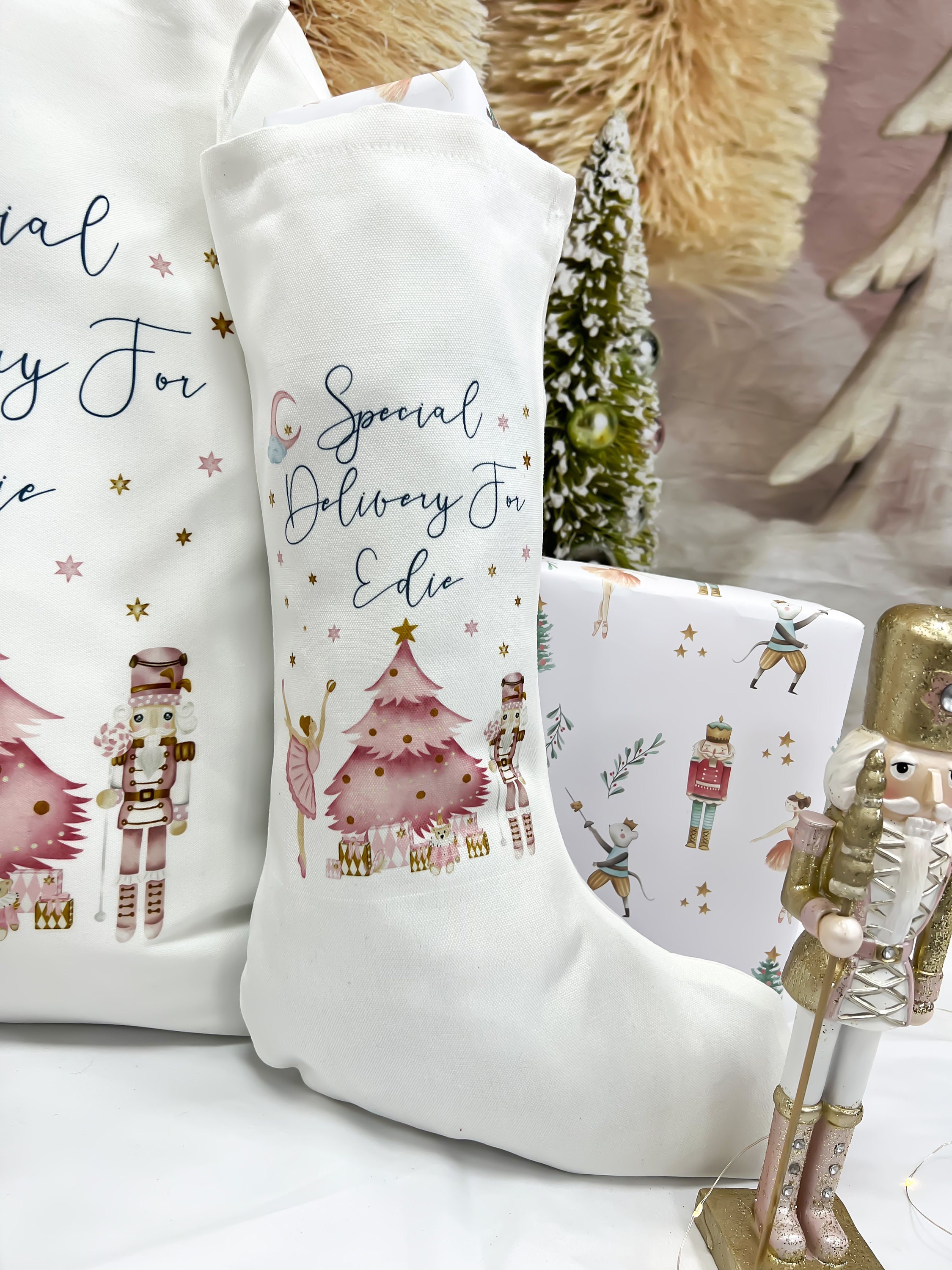 personalised santa sack, Christmas sack, Christmas nutcracker, sugar plum fairy, girl, boy, Christmas Eve box, first Christmas gift, pink
