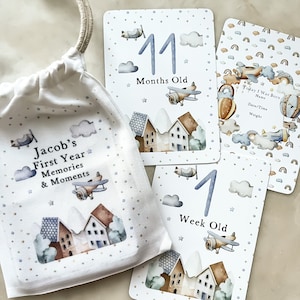 cartes jalons bébé, avion, bébé garçon, cartes jalons, grossesse, cadeau baby shower, cadeau nouveau bébé