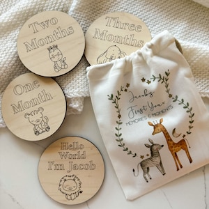 Disques en bois d'étape de bébé, cartes d'étape de bébé, cadeau de baby shower, cadeau de nouveau bébé, safari, cadeau pour la future maman, cadeau pour les nouveaux parents