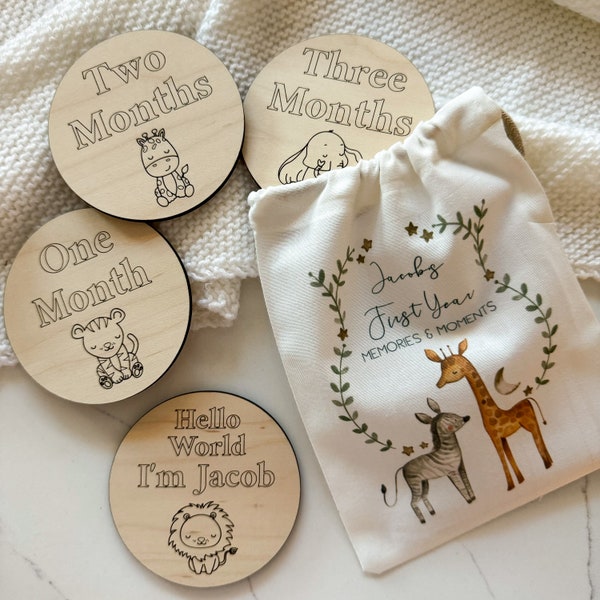 Babymijlpaal houten schijven, Babymijlpaalkaarten, babyshowercadeau, nieuw babycadeau, Safari, cadeau voor aanstaande mama, cadeau voor nieuwe ouders