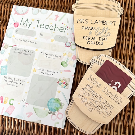 Personalised Wooden Coffee Cup Gift Card Holder, Teacher Thank You Gift