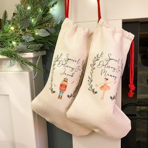 personalised Christmas stocking, Santa sack, Nutcracker, sugar plum fairy, Christmas Eve box, first Christmas gift