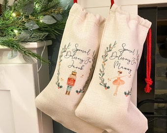 personalised Christmas stocking, Santa sack, Nutcracker, sugar plum fairy, Christmas Eve box, first Christmas gift