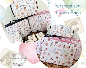 personalised lunch bag, snack bag, lunch box, school lunch bag, back to School, nursery supplies, school supplies, starting school