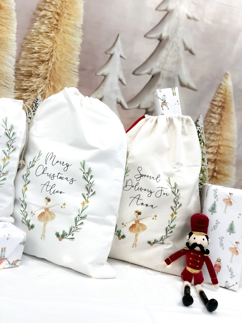 personalised santa sack, Christmas sack, Christmas nutcracker, sugar plum fairy, girl, boy, Christmas Eve box, first Christmas gift image 7