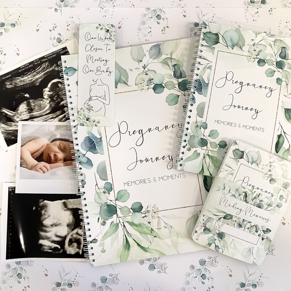 Diario de embarazo, Planificador de embarazo, Diario de embarazo, eucalipto, Libro de bebé, Regalo de embarazo, Hito del embarazo, anuncio de embarazo