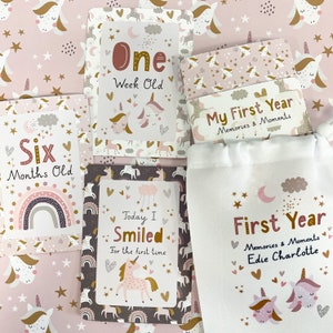 cartes d'étape de bébé, licorne, arc en ciel, cartes d'étape de licorne, grossesse, cadeau de baby shower, nouveau cadeau de bébé