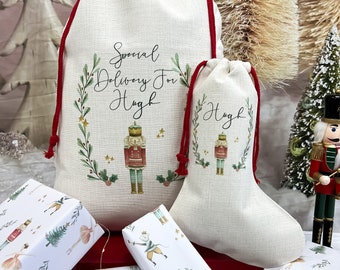 Personalised santa sack, Christmas sack, Christmas nutcracker, sugar plum fairy, girl, boy, Christmas Eve box, first Christmas gift