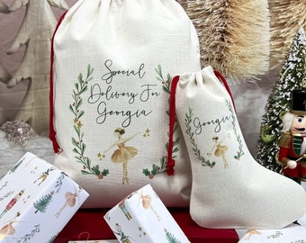 Personalised santa sack, Christmas sack, Christmas nutcracker, sugar plum fairy, girl, boy, Christmas Eve box, first Christmas gift