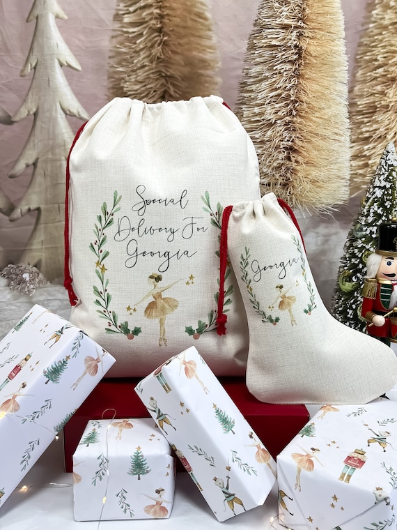 Personalised santa sack, Christmas sack, Christmas nutcracker, sugar plum fairy, girl, boy, Christmas Eve box, first Christmas gift