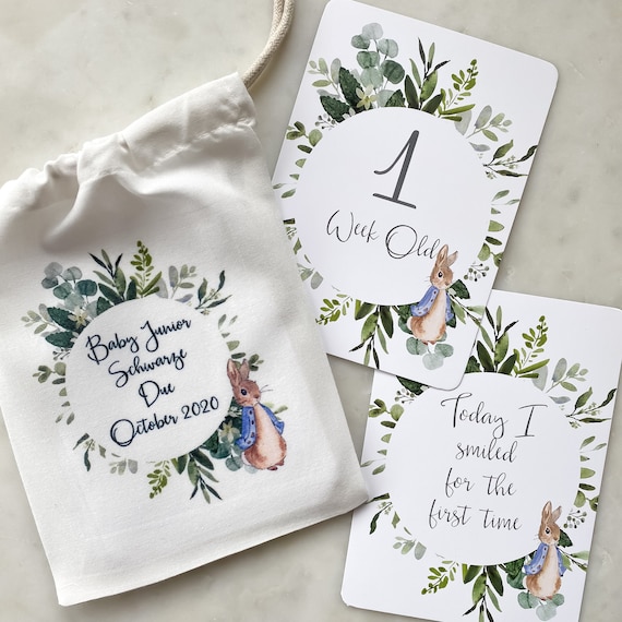 Personalised Gift Bag Peter Rabbit Milestone Cards Baby Shower Gift