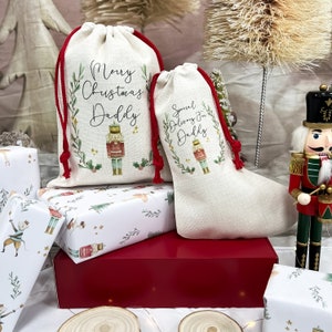 personalised santa sack, Christmas sack, Christmas nutcracker, sugar plum fairy, girl, boy, Christmas Eve box, first Christmas gift